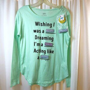 NWT Girls Justice Mint Green Size 16 Long Sleeve Top w/3 Sayings